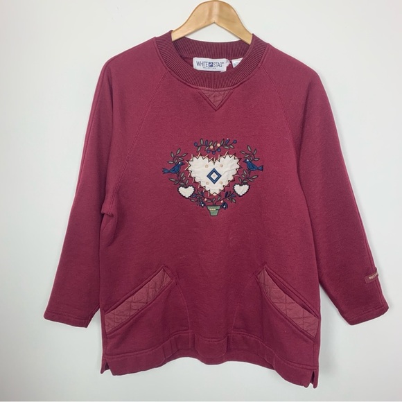 Vintage 90s White Stag Embroidered Grandma Cottagecore Sweatshirt - Picture 1 of 7